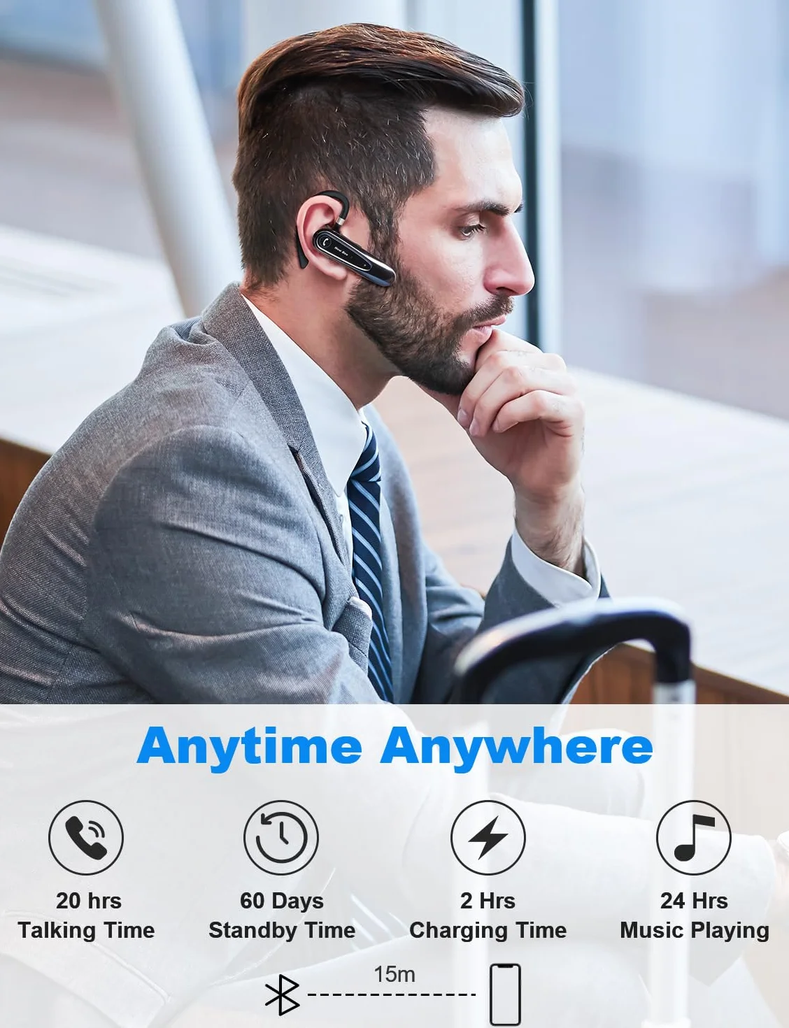 New Bee Bluetooth Headset Wireless Freisprech Telefon mit Dual Mic V5.0 Freisprech-Bluetooth-Ohrhörer mit 20 Stunden Sprechzeit Mic Mute Zwei-Geräte-Verbindung für iPhone, Android und Laptop