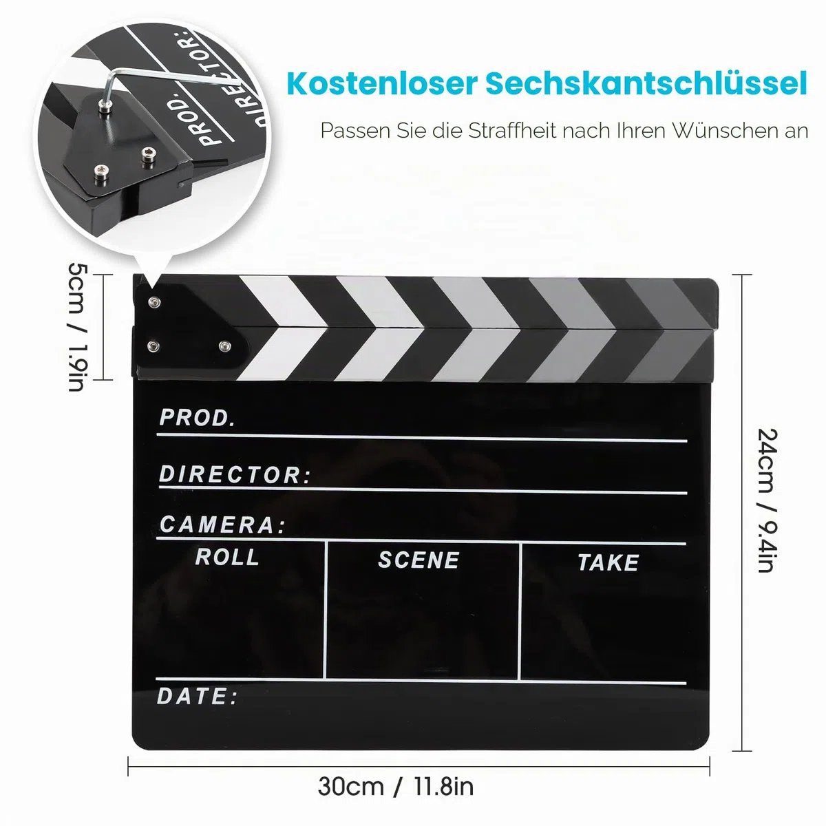 Filmregisseur Schindelplatte, Schiefer Fotografie, Video, TV Cut Action Szene Acryl Klöppel Board Requisiten mit einem magnetischen Tafelradierer, zwei benutzerdefinierten Stiften,
