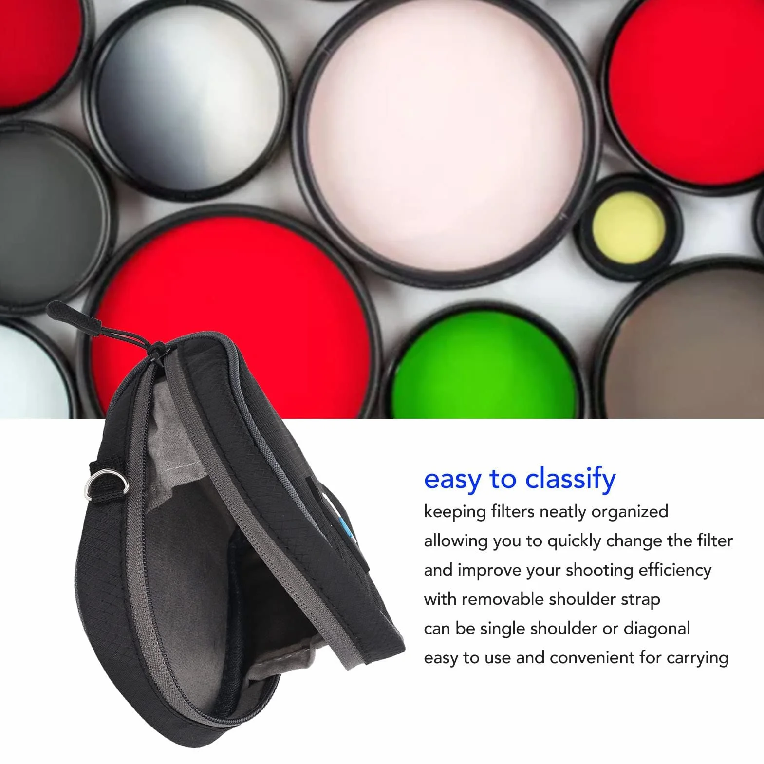 Dpofirs Objektivfiltertasche mit 8 Taschen für Bis zu 95 Mm, Objektivfiltertasche für Unterwegs, Staubdichte und wasserdichte Filtertasche mit Schultergurt