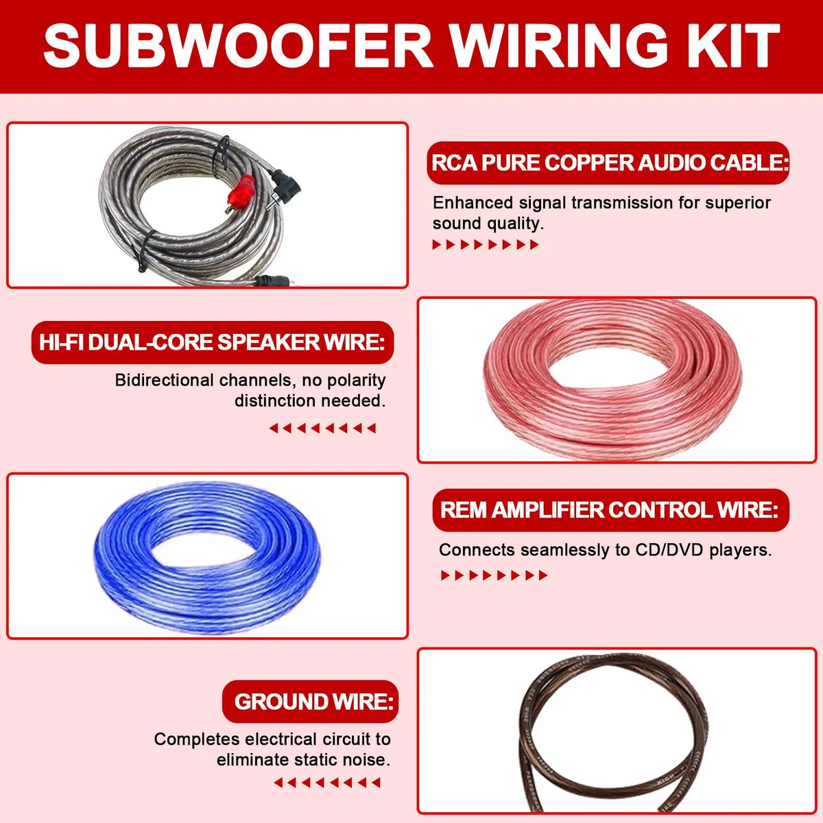 Subwoofer Kabel Set: 4GA Auto Verstärker Kabelsatz, 5 Meter Endstufe Kabel Set, Installations-Set Verstärker Auto, Car Audio Wire