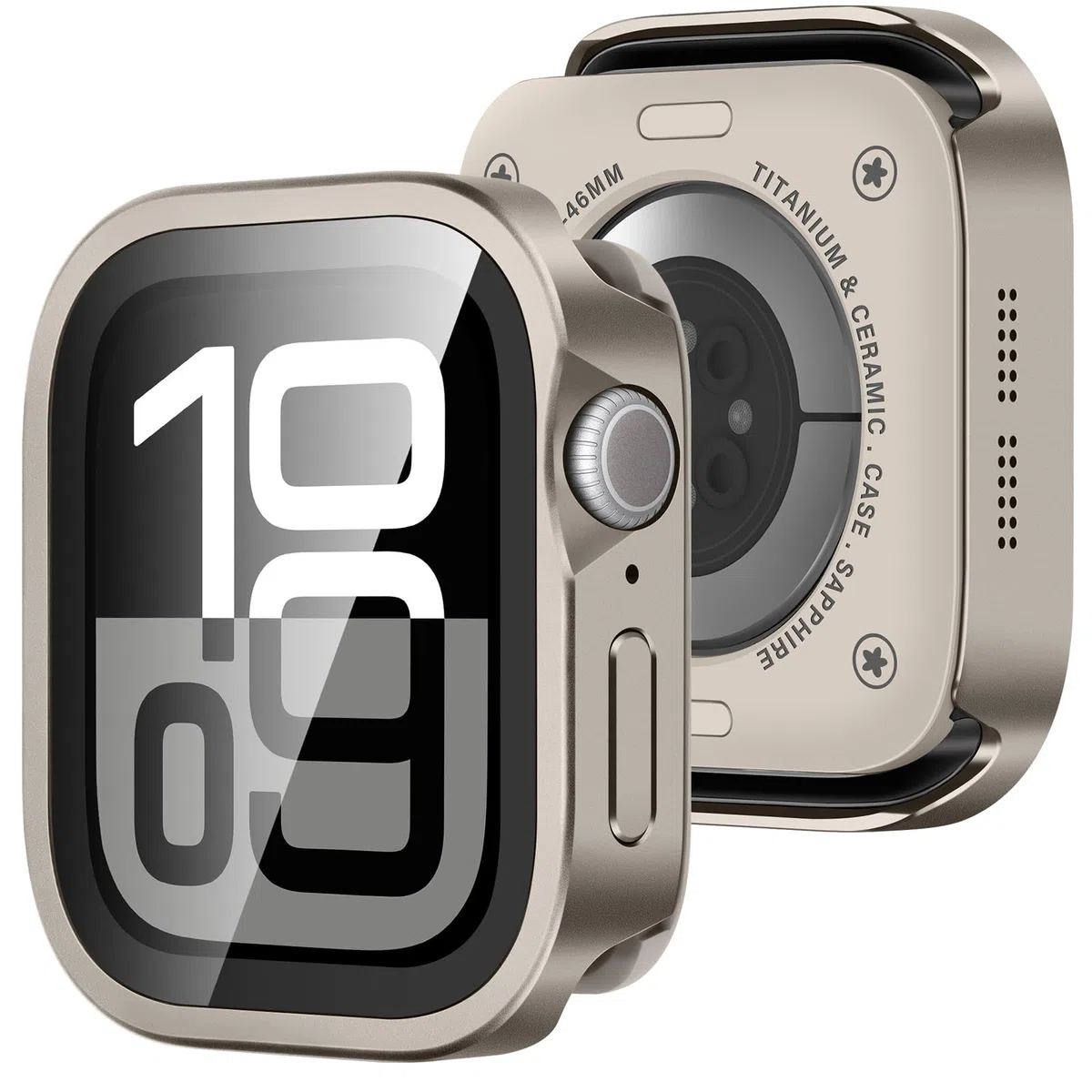 Amizee Metall Hülle Kompatibel für Apple Watch Series 11/10 46mm mit Displayschutz, Gerade Kante Ultradünn Kratzfeste mit Rückseite Schutzhülle für iWatch 46mm, Titanstahl