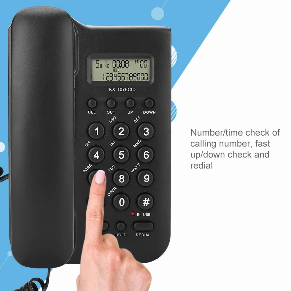 Schnurgebundenes Telefon, Desktop Telefon Festnetztelefon mit Elastischem Kabel Wandtelefon Kabelgebunden Telefon mit Schnur undAnrufe Display, für Zuhause Büro Hotel(Schwarz)