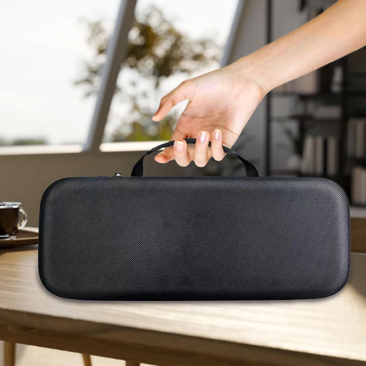 Tragetasche für Projektor, schutzhülle für Samsung The Freestyle Projector und Akku Basis, Eva Hartschale Schutzbox Tragbare Reise Aufbewahrungstasche Kratzfest stoßfest Schwarz 37.5x15.5x12cm