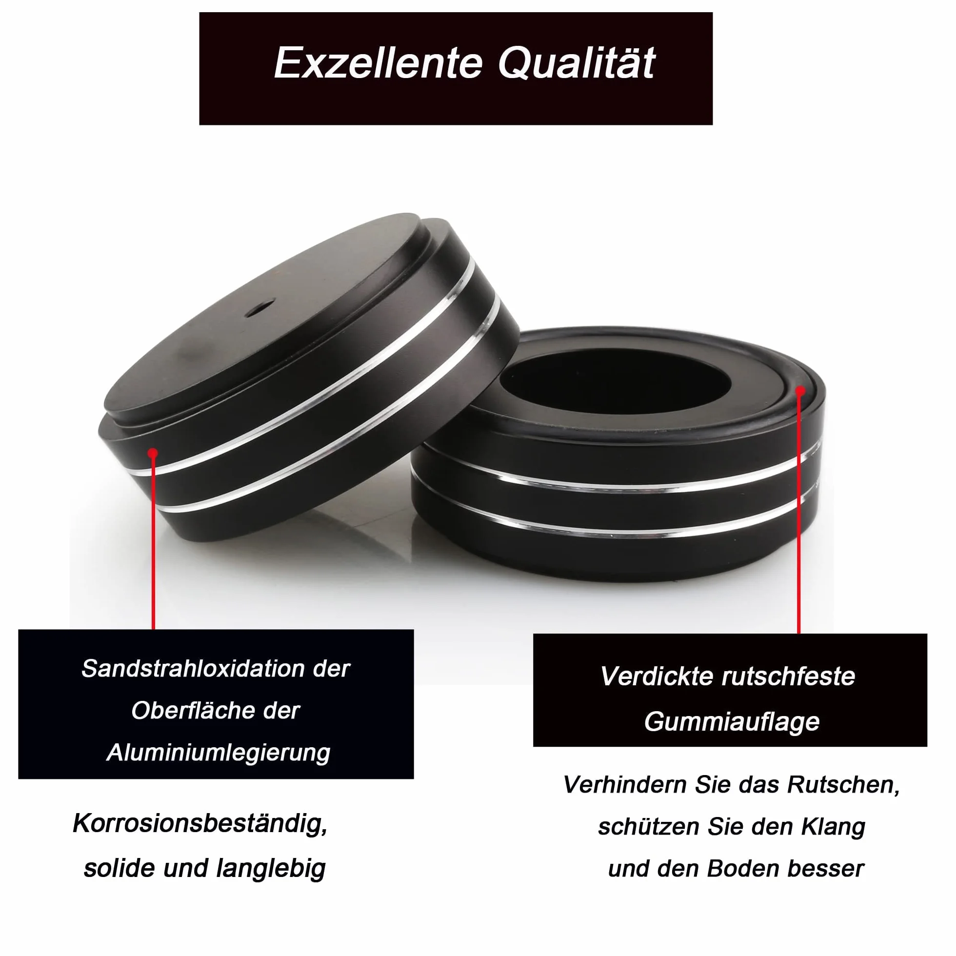 4 Stück Aluminium Füße 58mmx22mm Absorber Lautsprecher Schwingungsdämpfer High End Lautsprecher Füße HiFi Absorber Füße Mit 4 Schrauben und Anti-Rutsch-Ringen (Black)
