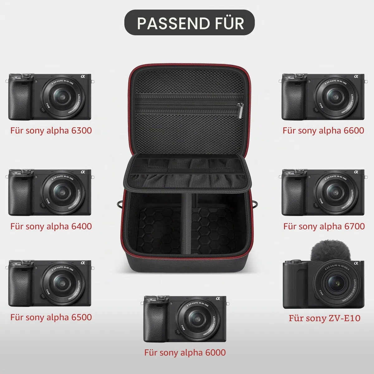 casmilee Kameratasche für Sony Alpha ZV-E10 Alpha a6400/ a6700/ a6100/ a6000/ a6600/ a6500 spiegellose Digitalkamera, harte Reisetasche mit Schultergurt für Objektiv & Zubehör (Schwarz, Medium)