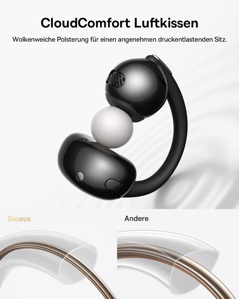 Baseus Bowie MC2 Air Open-Ear-Kopfhörer, Clip-On Earbuds mit CloudComfort, Bluetooth 6.0, SuperBass 2.0, 4 KI-Mikrofonen für klare Anrufe, 40 Std. Akkulaufzeit, IP67, nur 4,9 g leicht