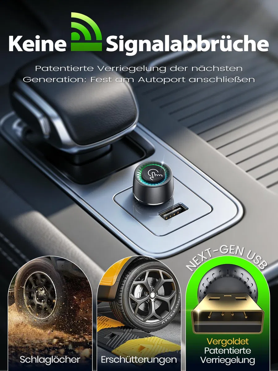 Versteckter CarPlay Wireless Adapter, 1-Tasten-Wechsel für 2 Phones, Kompatibel mit Apple CarPlay & Android Auto für Auto GPS Navigatio, Stabil, Geringe Latenz, iOS 10+ & Android 10+, Metall USB-A/C