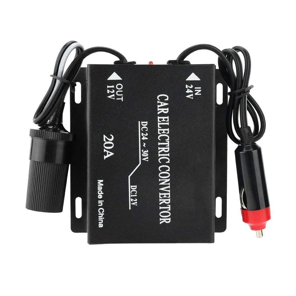 Nikou Abwärtsstromversorgungs Stromrichter 24V Auf 12V, LKW Adapter Spannungswandler 20A Auto Spannungsreduzierer Netzteil Konverter AbwTstransformator 24V Bis 12V Zigarettenanzünder Typ