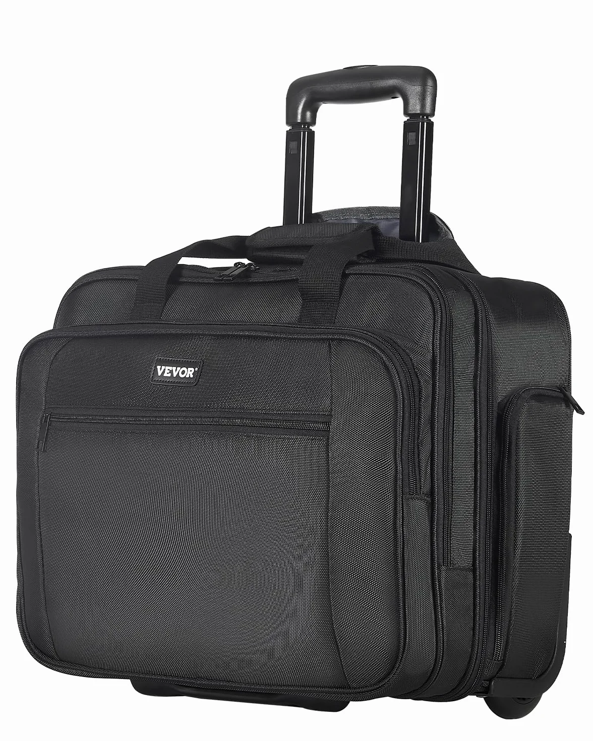 VEVOR Laptop Trolley, passend für Laptops bis zu 17,3 Zoll (44 cm), Aktenkoffer, Notebooktasche mit Rollen und Teleskopgriff, Laptoptasche für Arbeit, Reisen, Büro, 450x210x370 mm (Schwarz)