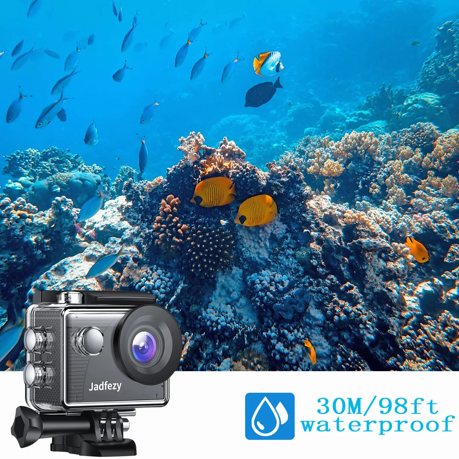 Action Cam FHD 1080P mit Speicherkarte Karte, Unterwasserkamera wasserdicht bis 30M, 140 Grad Weitwinkel Action Kamera mit Zwei 900 mAh wiederaufladbare Akkus und Zubehör-Set