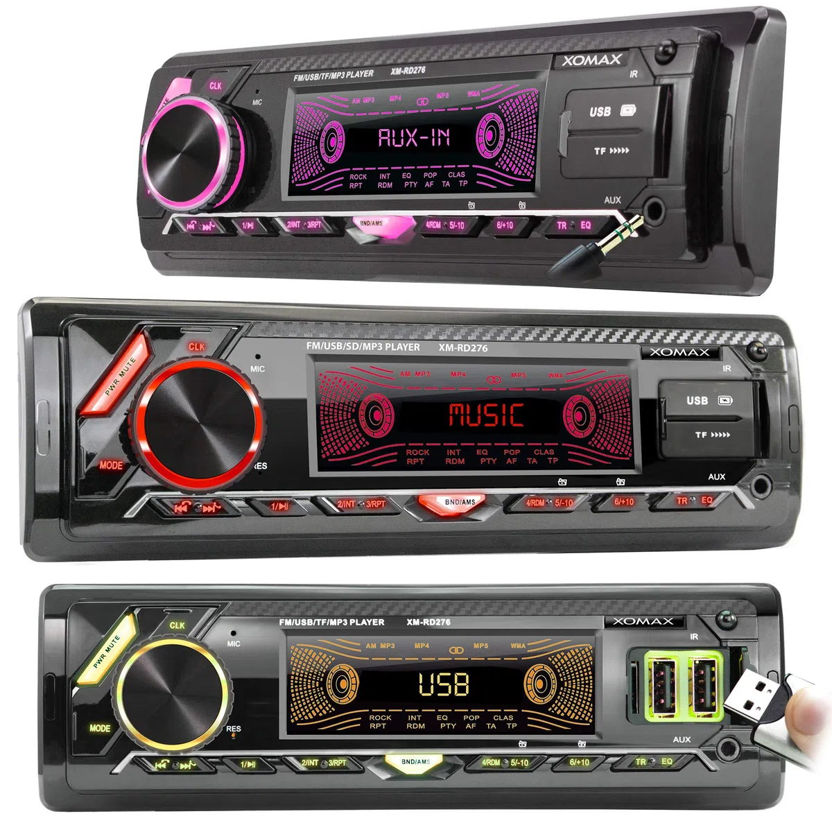 XOMAX XM-RD276 Autoradio mit DAB+ Tuner und Antenne I FM RDS I Bluetooth Freisprecheinrichtung I 2X USB, microSD, AUX I 7 Farben I 1 DIN