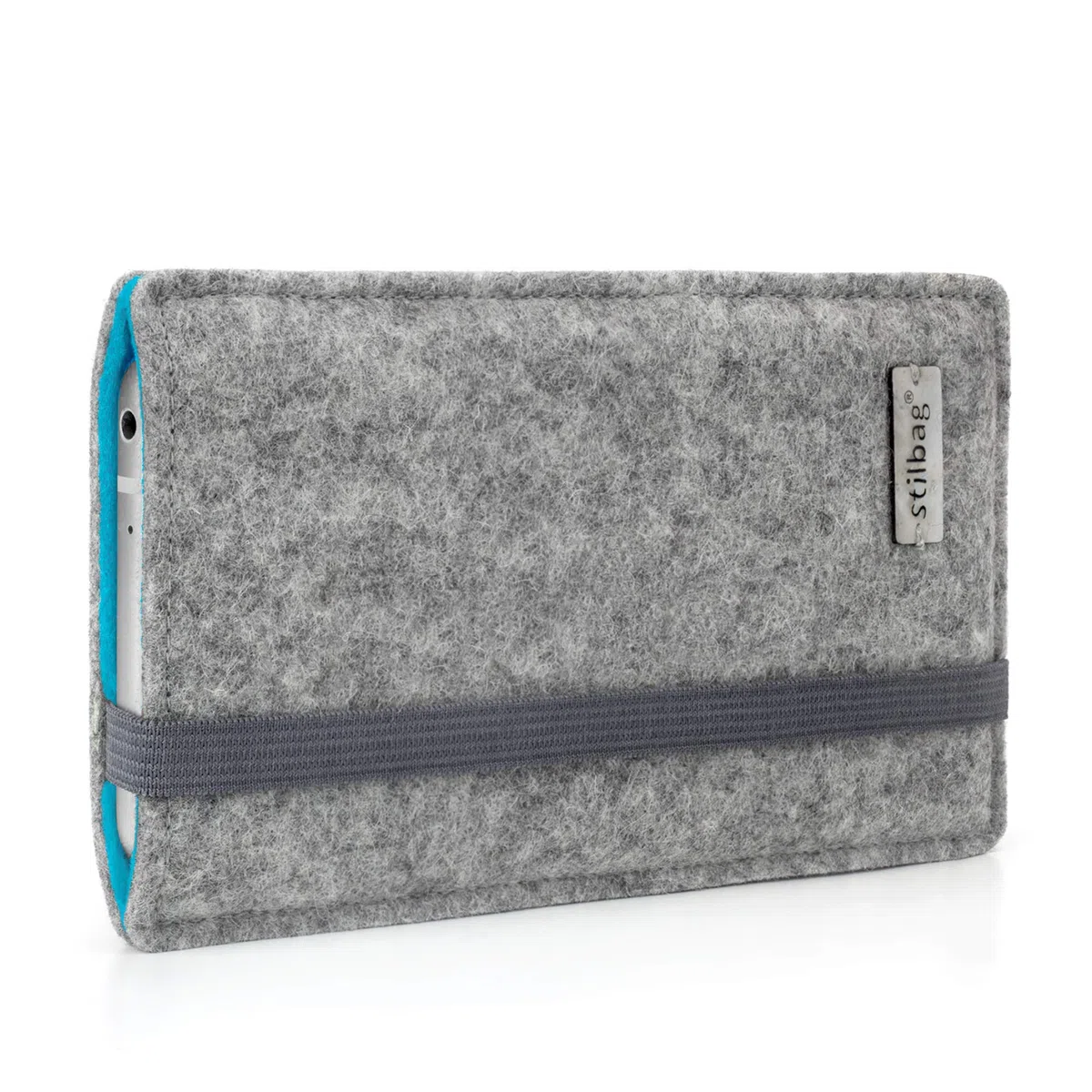 stilbag maßgeschneiderte Handyhülle Finn | Farbe: hellgrau/Azur | Smartphone-Tasche aus Filz | Handy Schutzhülle | Handytasche Made in Germany