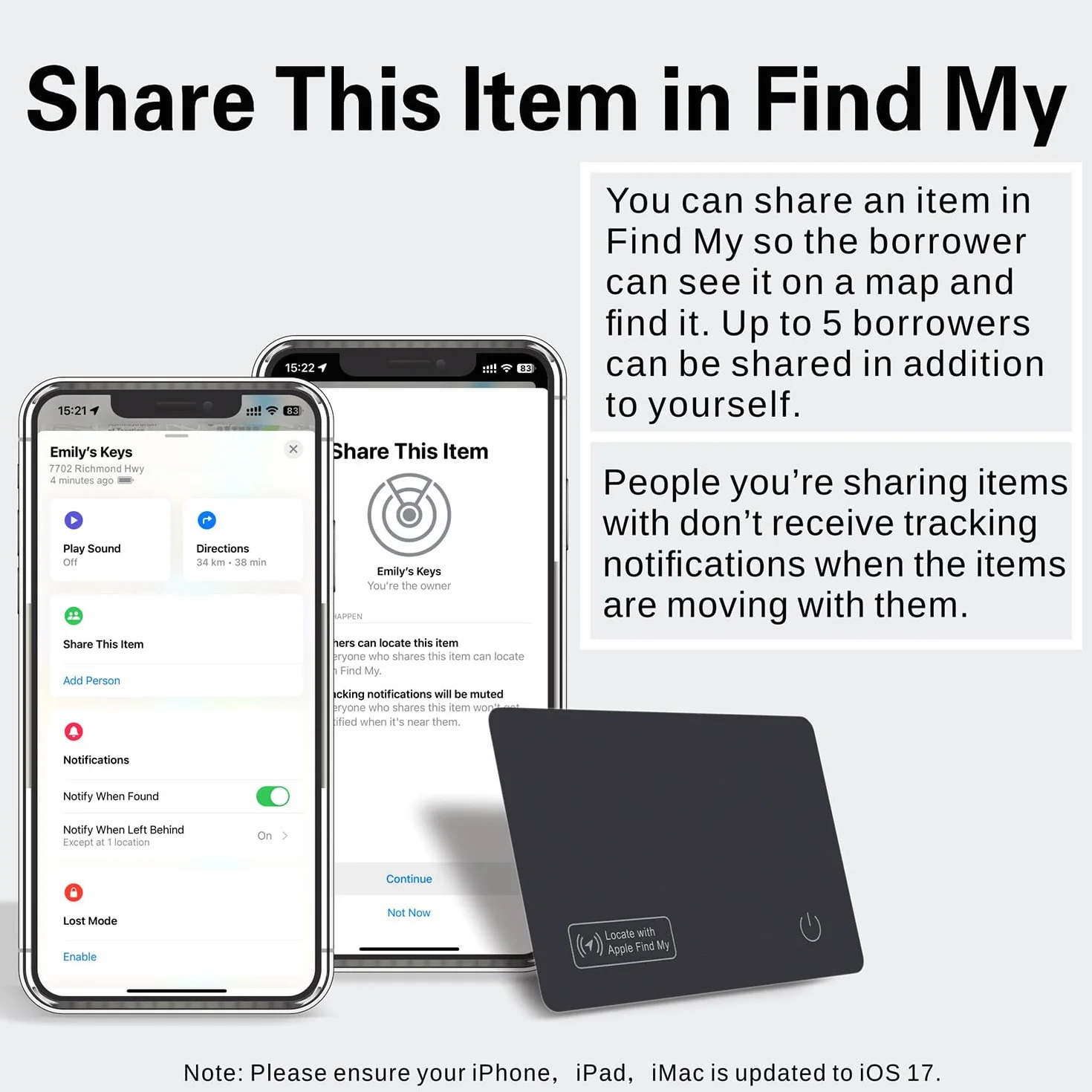 Reyke Dünne Geldbörsen-Tracker-Karte, wiederaufladbarer Geldbörsenfinder, kompatibel mit Apple Find My (nur iOS), Gegenstände-Finder für Gepäckanhänger, Handys und Reisepässe
