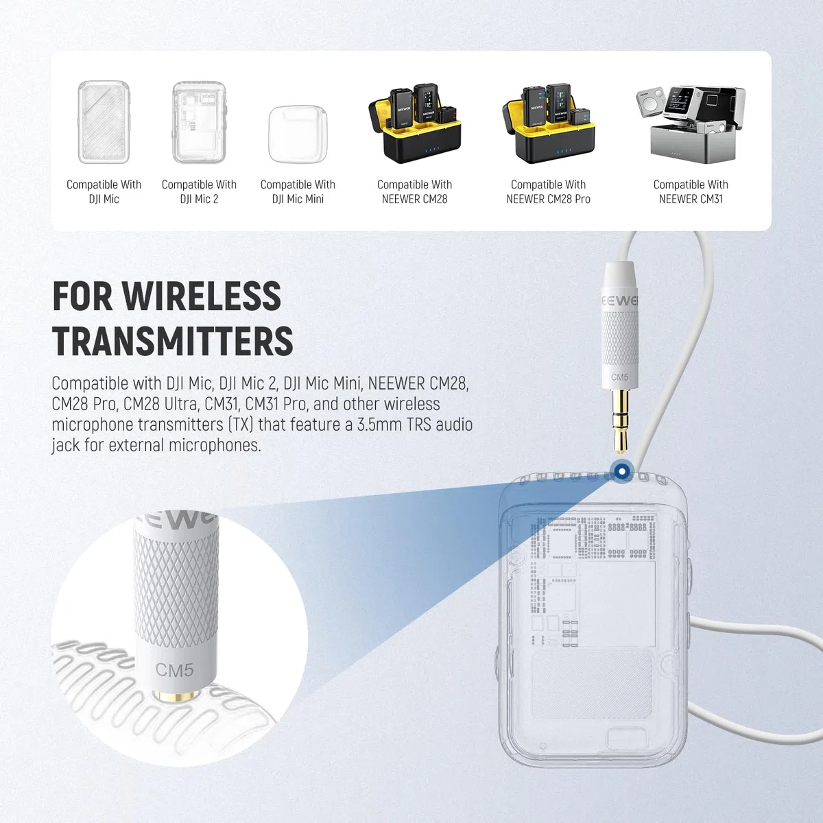 NEEWER 2er Pack Lavalier Ansteckmikrofon, kompatibel mit Rode Wireless GO II 2 DJI Kabelloses Mikrofon Sender, omnidirektionale Kondensator Lapel Mic mit Kabel für Bühne YouTube Live Stream, CM5, Weiß