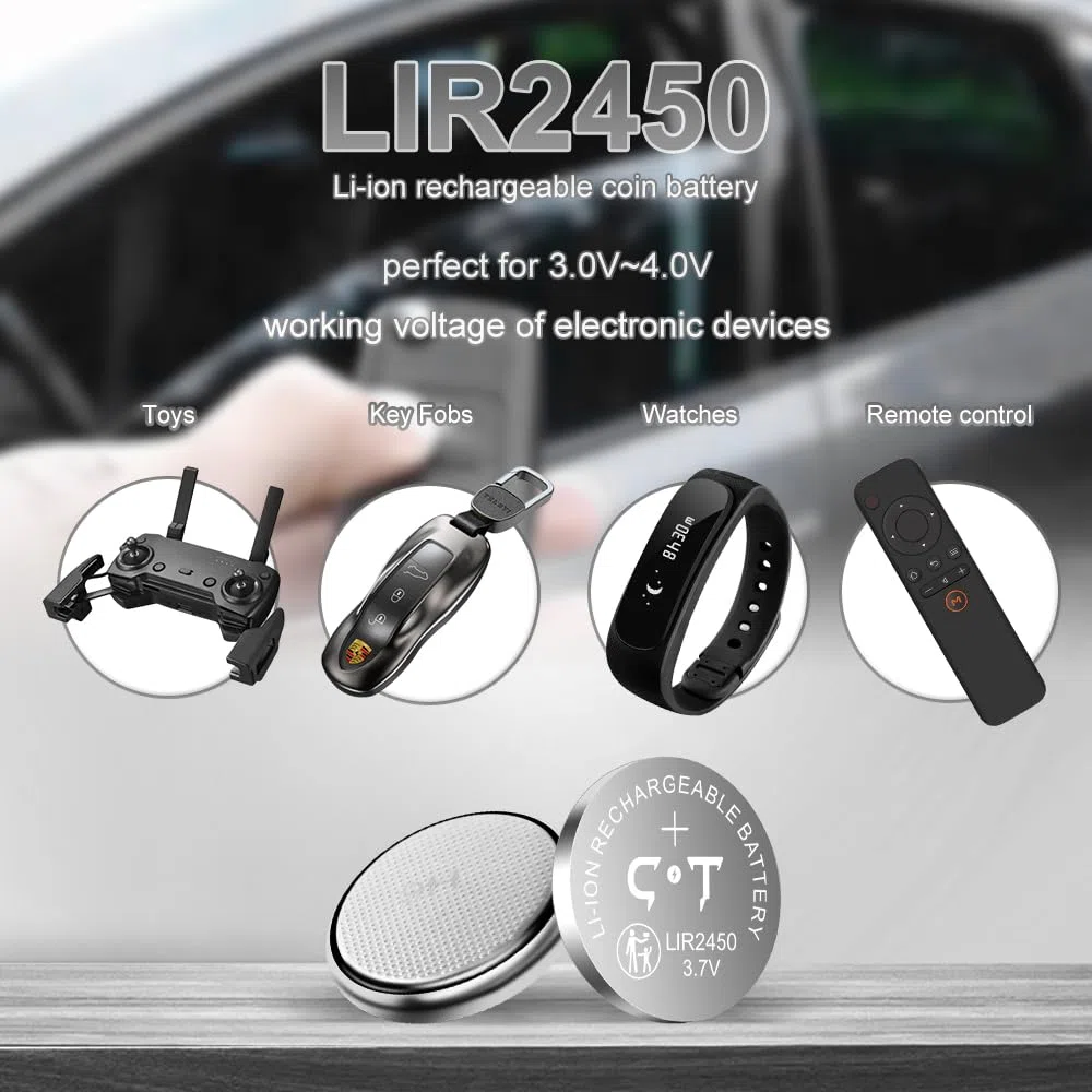 LIR2450 Lithium-Ionen-Batterien 4 Stück 3.7V wiederaufladbar mit Münzzelle-Ladegerät, das cr2450 3v ersetzt-mit Verschließbarem Aufbewahrungsbox für mehr Sicherheit
