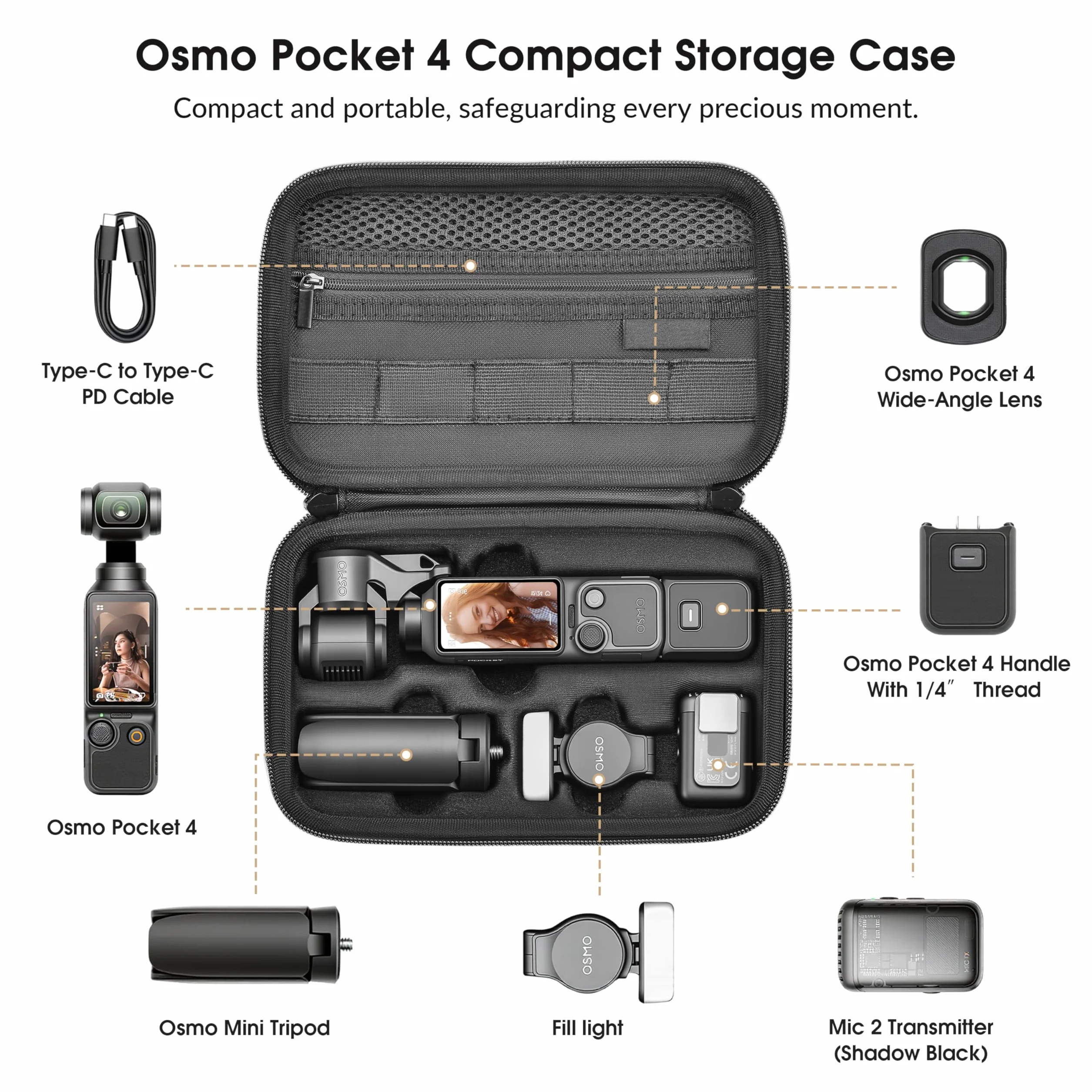STARTRC PHOTO Schutztasche für DJI Osmo Pocket 4 Kreativ Combo – PU Tragetasche mit Stoßschutz & Tragegriff, für Vlog Reise Outdoor
