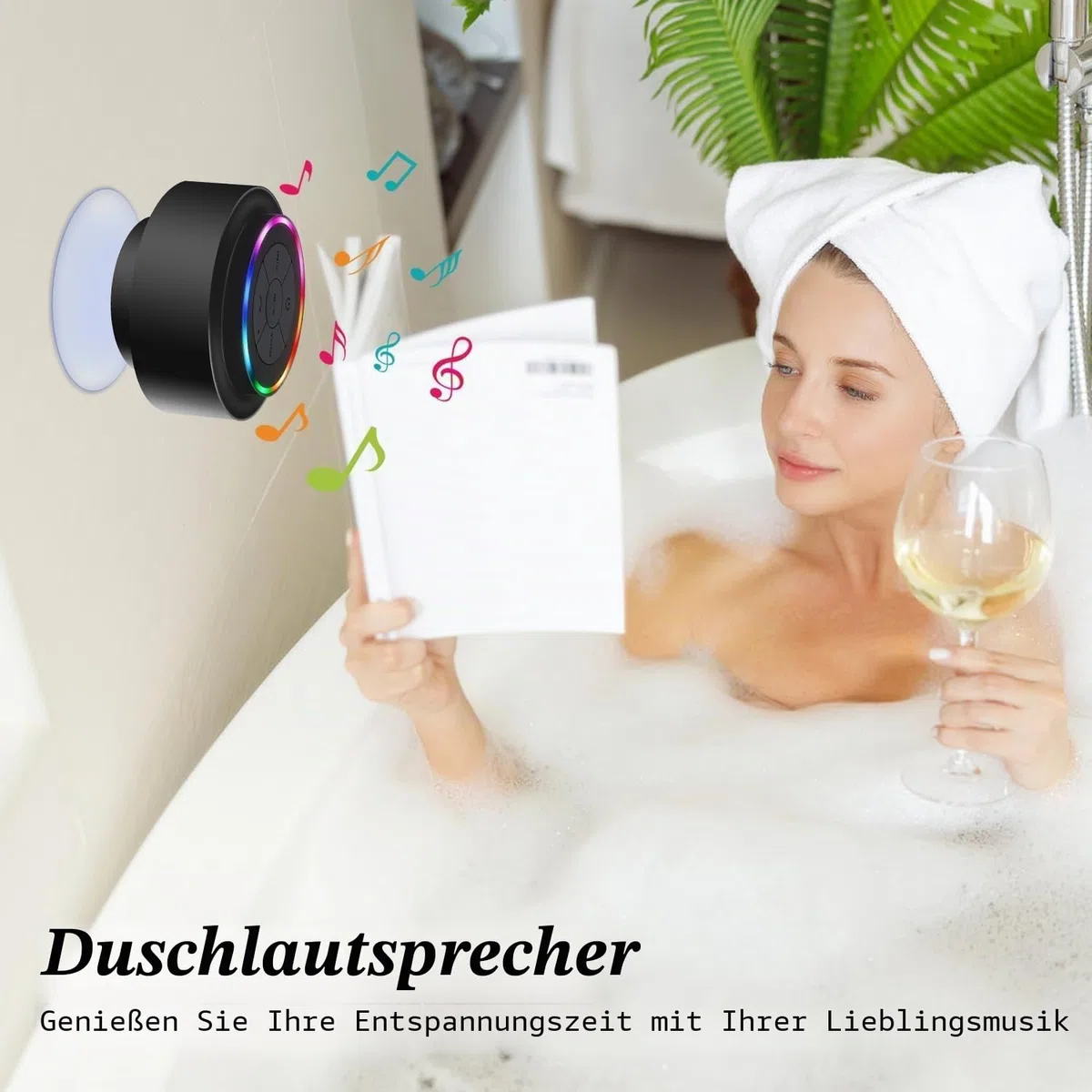 HAISSKY Dusche Bluetooth Lautsprecher,Bluetooth Lautsprecher Wasserdicht Tragbarer kabelloser Outdoor Mit Saugnapf,RGB Lichter, Shower Speaker für iPhone Tablet Strand Camping Geschenke