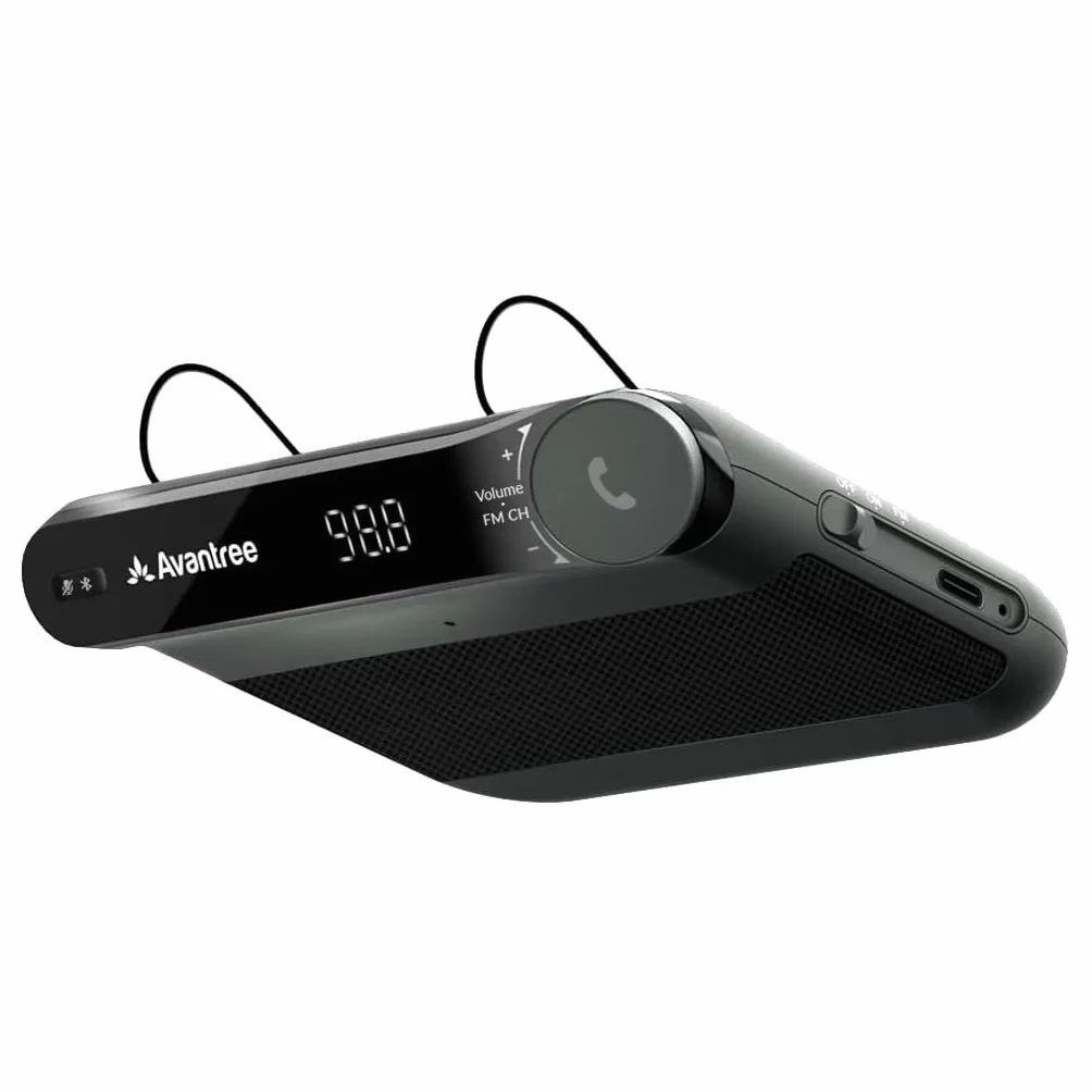 Avantree Roadtrip - Bluetooth Freisprecheinrichtung für Auto und Drahtloser FM Transmitter 2-in-1 Car Kit mit 6W Freihand Lautsprechern, Integriertem Mikrofon und und Lange 22 Std. Spielzeit