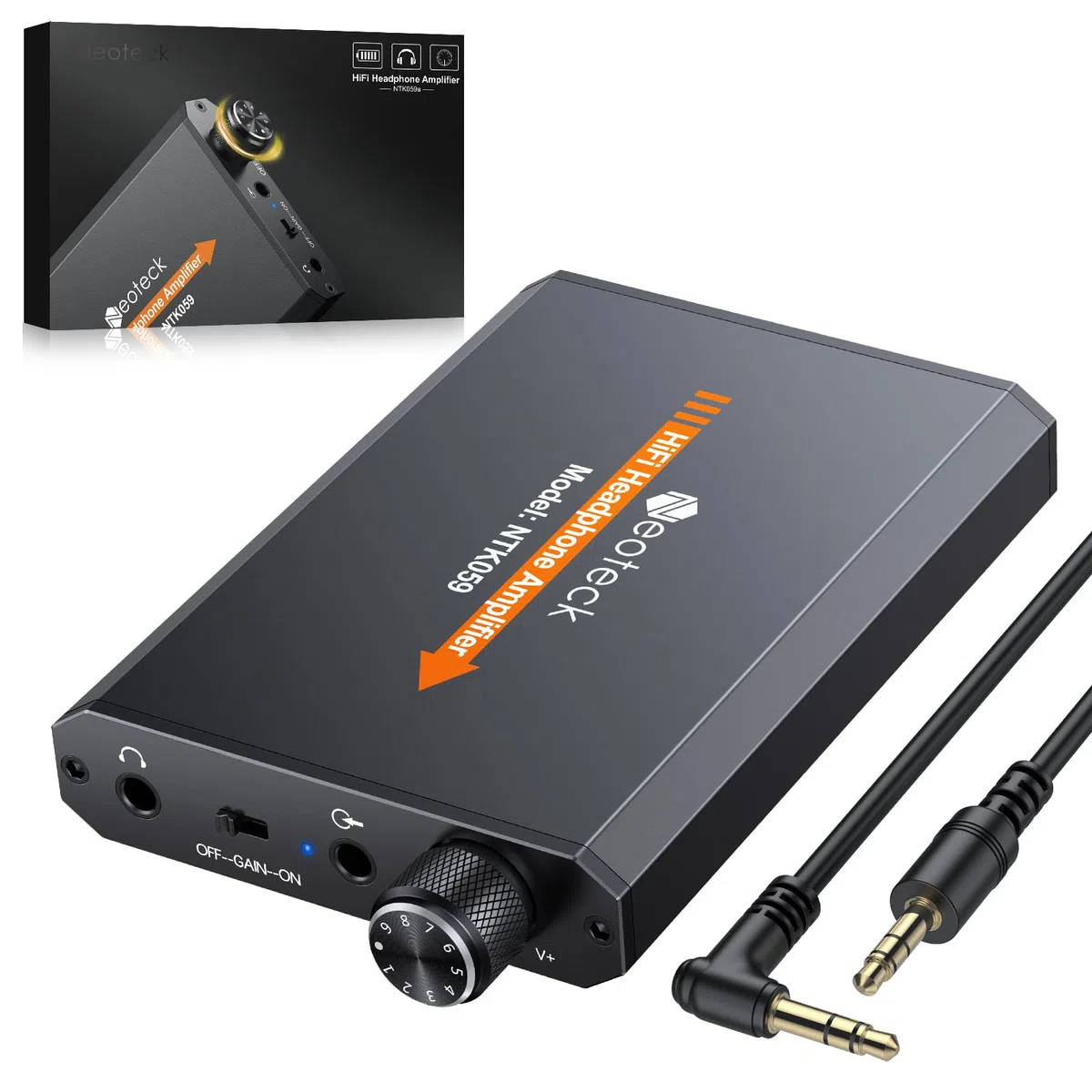 Neoteck 3,5 mm Kopfhörer-Verstärker, zweistufiger Verstärkungsschalter, tragbarer HiFi-Headset-Verstärker, Aluminium-matte Oberfläche