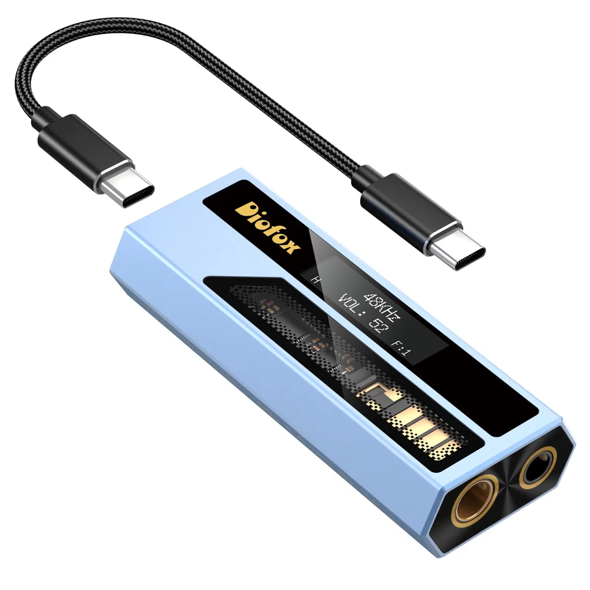 Diofox USB-C DAC Kopfhörerverstärker, tragbarer Audio Decoder, Hi-Fi verlustfreier Klang, ES9028Q2M Chip, 3,5 mm & 4,4 mm dualer Kopfhörerausgang, für PC, Mobiltelefone, iPad (Blau)