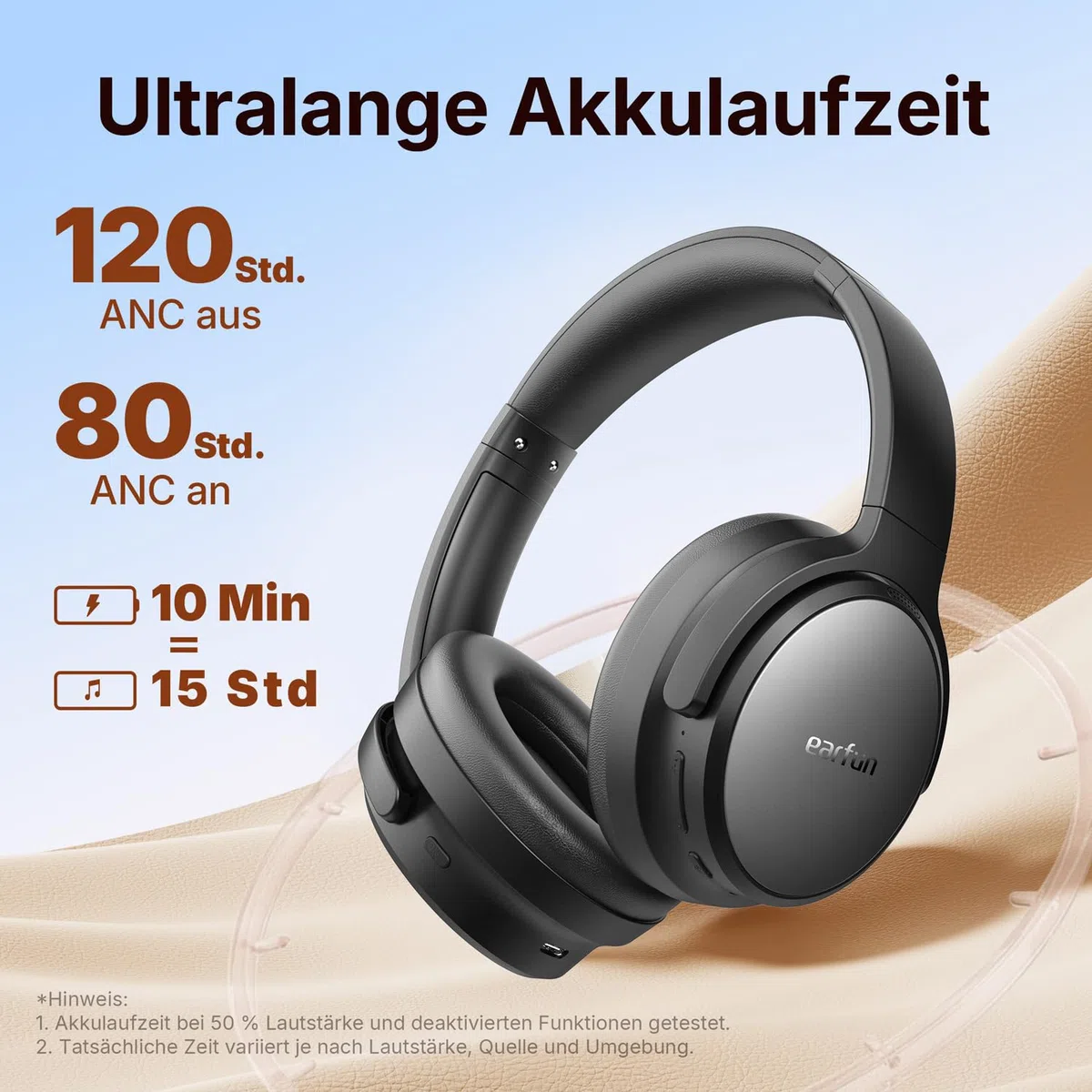 EarFun Tune Pro Over-Ear Kopfhörer Kabellos, Aktiver Geräuschisolierung, Dual-Dynamic-Treibern, Hi-Res Audio, 120 Std. Akku, Bluetooth 5.4 Kopfhörer mit 5 KI-Mikrofone, Multipoint, APP, Theatermodus