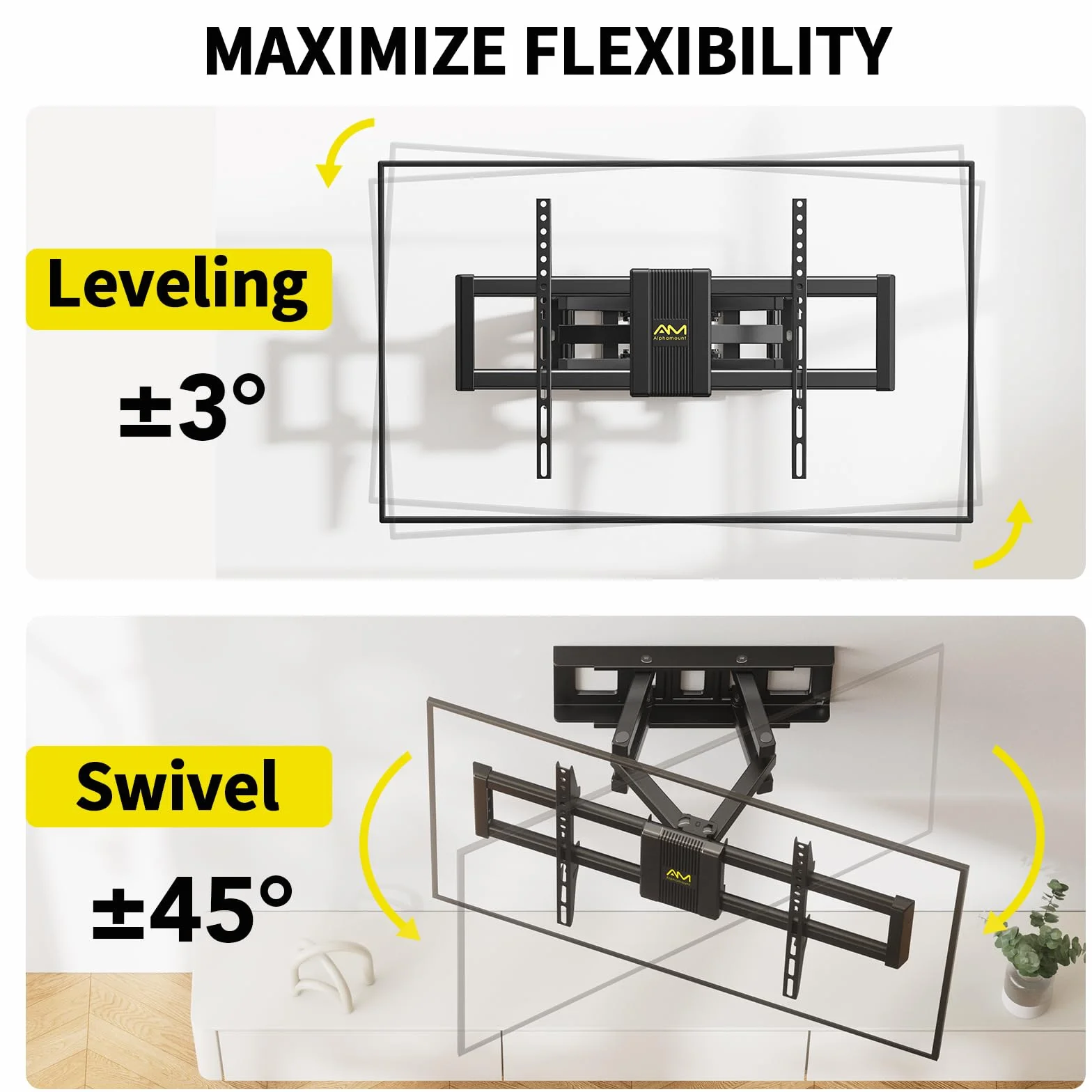 Alphamount TV Wandhalterung Schwenkbar für 37-80 Zoll Fernseher, Neigbar Ausfahren Wandhalterung Fernseher, TV Halterung Max Gewicht 45kg, VESA 200x100 zu 600x400mm