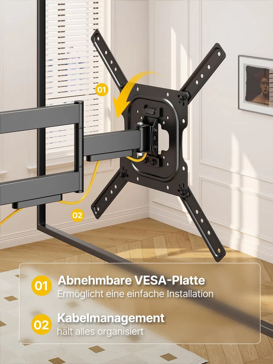 monTEK TV Wandhalterung für 23-65 Zoll Fernseher oder Monitor bis zu 35kg, Schwenkbare Neigbare Full-Motion TV Halterung mit 423mm Auszug, Universal Wandhalterung Fernseher, Max. VESA 400x400 mm
