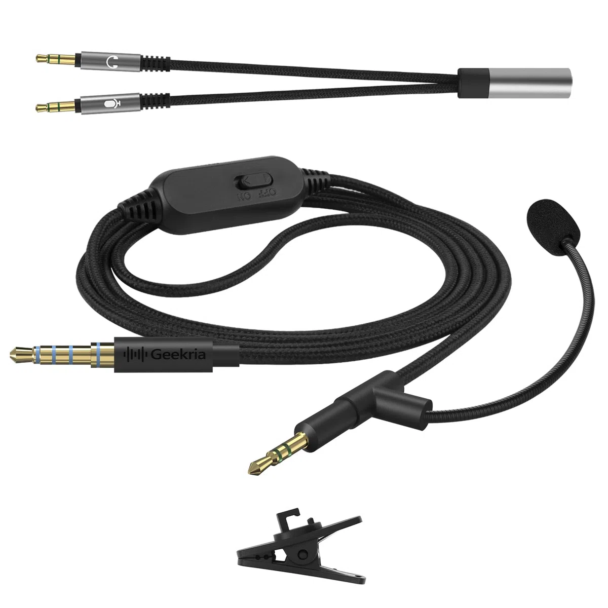 GEEKRIA Boom-Mikrofon-Kopfhörerkabel, kompatibel mit Bose QC Ultra II/SE/45, 700, 2,5-mm-Klinke, Nylon-Geflechts-Ersatzkabel mit Boom-Mikrofon für Gaming & Meetings (5,6 ft)