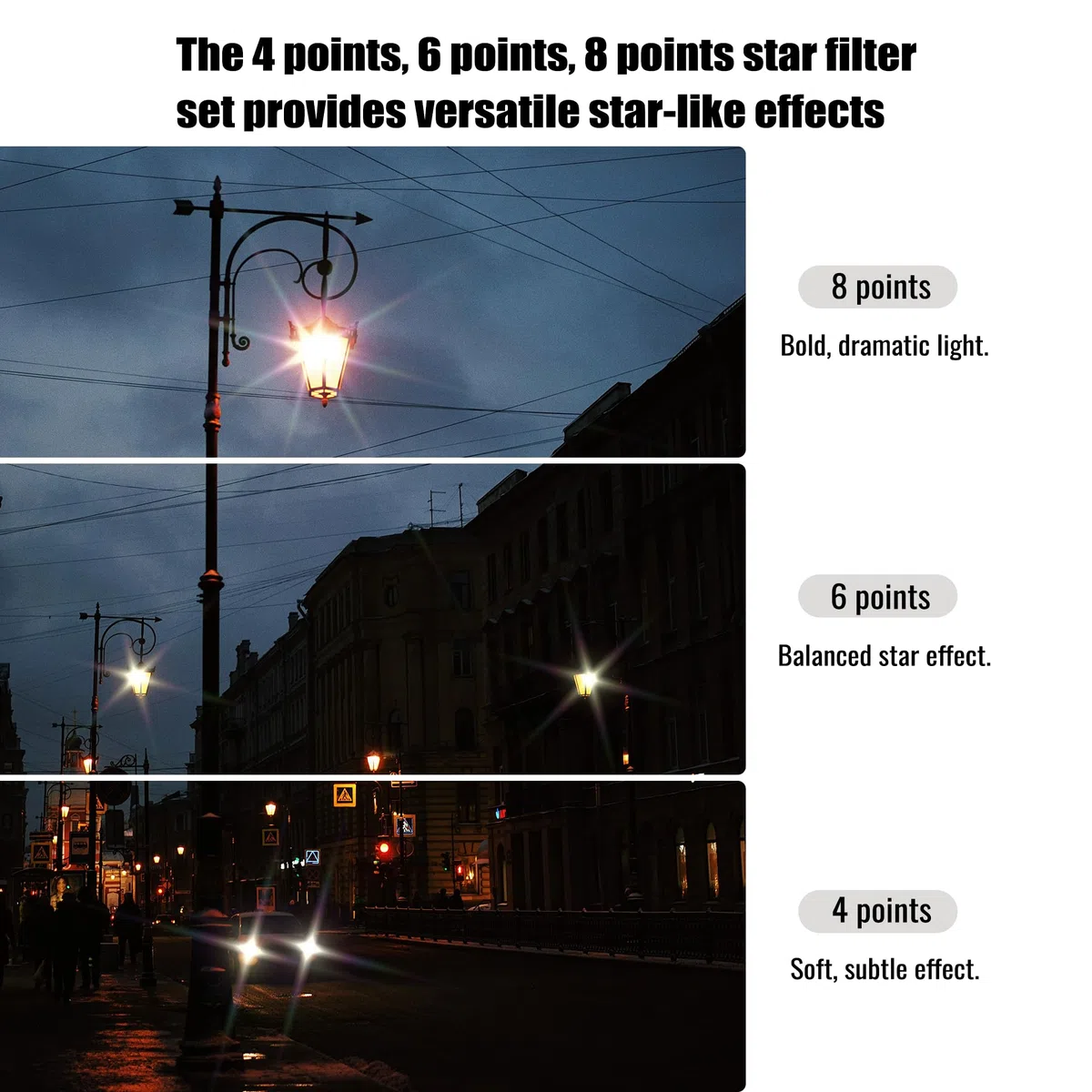 Walking Way Sternfilter 67mm Star Filterset 4 Punkte, 6 Punkte, 8 Punkte mit Filtertasche Sternenfilter Set Star Lens Filter 3 Pack Kamera Filter Stern Effektfilter Fotografie