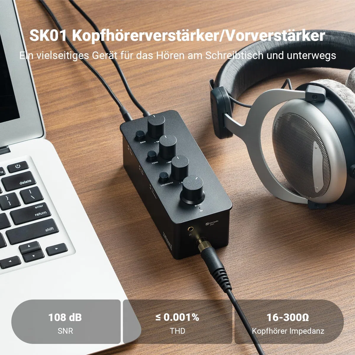 Fosi Audio SK01 Hi-Fi Kopfhörer-Verstärker, Equalizer Vorverstärker mit Bass Mittel Höhen Klangregler & Loudness-Kompensation, tragbarer Klass-A Analog Verstärker für 3,5mm & 6,35mm Buchsen E Gitarre