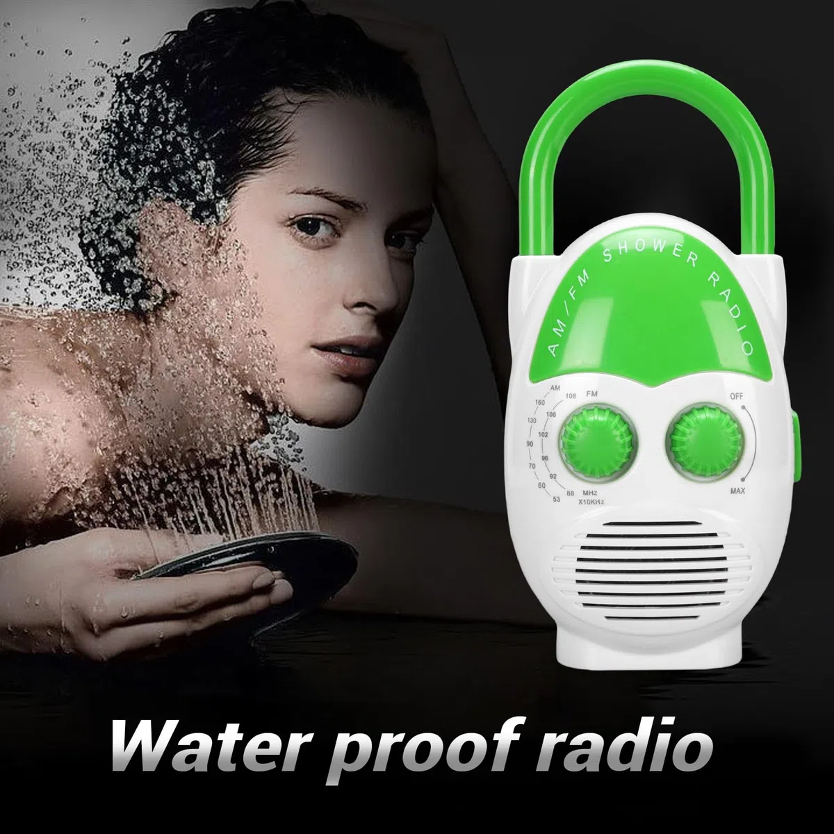 Tragbares AM -FM -Duschradio, IPX5 Wasserdehnung Badezimmerradio mit Eingebauter Lautsprecher, Einstellbares Volumen, Batteriebetriebenes Mini -Radio für Home Kitchen Outdoor