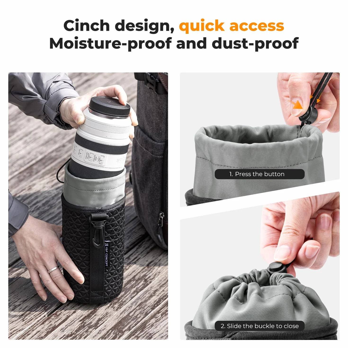 K&F Concept Objektivtasche, Objektivbeutel für Kameraobjektive in 4 Größen, weiche Objektivtasche mit Kordelzug für Canon, Nikon, Sony, Fuji, Sigma, Geeignet für tägliche und professionelle Fotografie