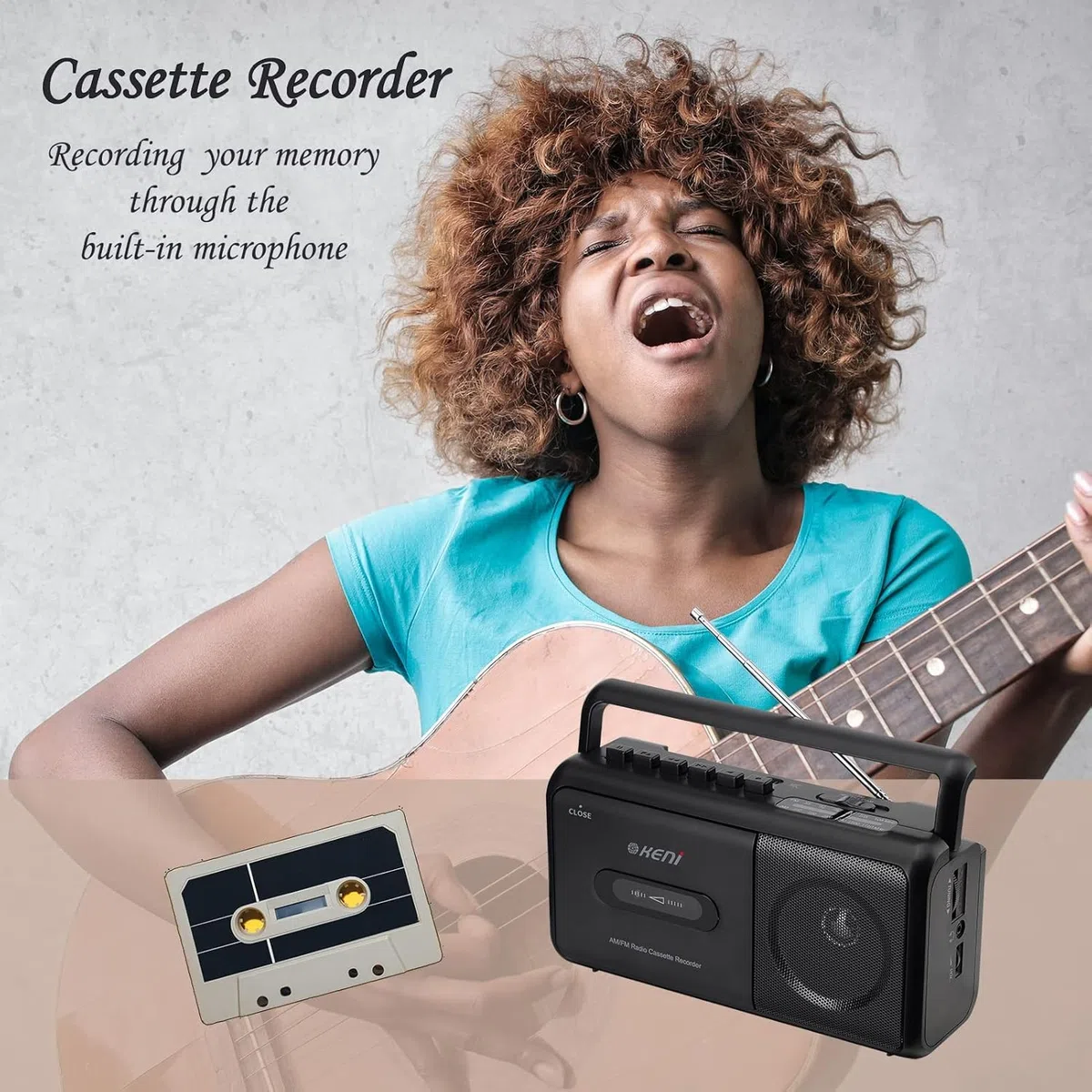 Tragbarer Kassettenplayer Boombox mit AM/FM Radio Stereo, Kassettenrekorder mit Kopfhöreranschluss, batteriebetrieben oder per Netzstecker