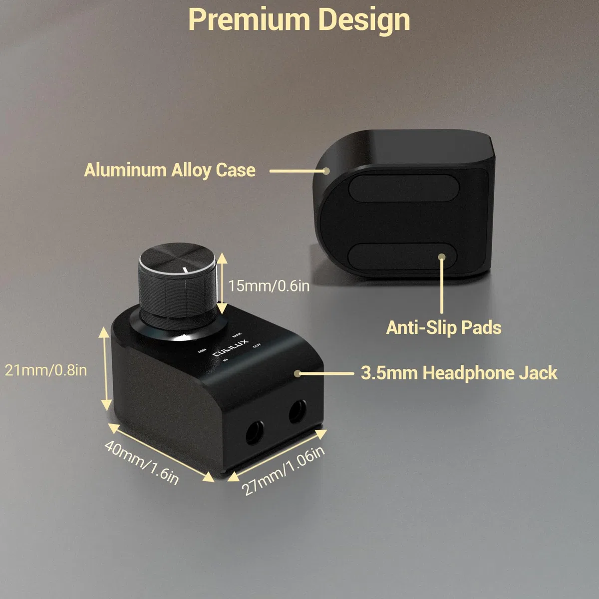 Cubilux 3,5 mm Lautstärkeregler, Inline Stereo Pegelsteller für Kopfhörer, Lautstärke Attenuator mit Aluminiumgehäuse zur Störabschirmung