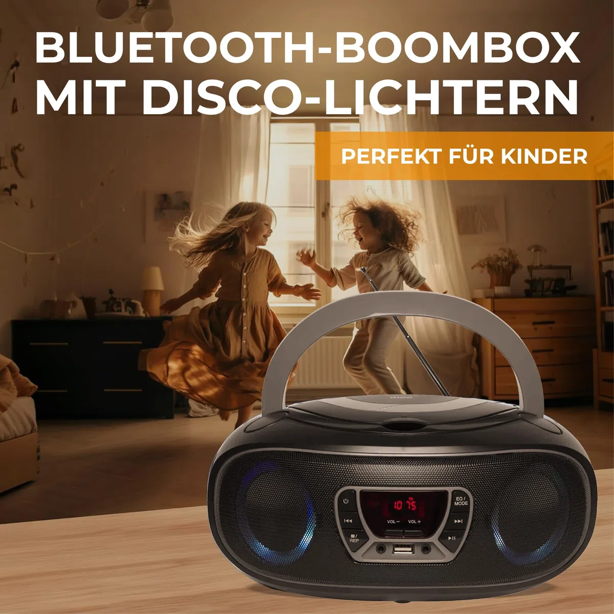 Denver TCL-212BT CD-Player Boombox Bluetooth USB FM-Radio Grau | Toplader, MP3-Wiedergabe, AUX-Eingang, Kopfhöreranschluss, LED-Licht, Netz- oder Batteriebetrieb