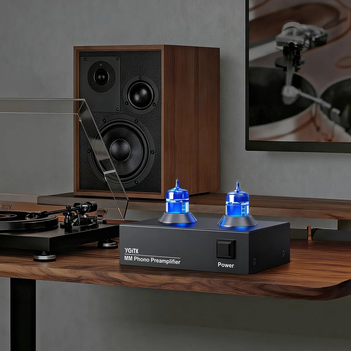 Röhren-Phono-Vorverstärker MM Plattenspieler-Vorverstärker 6J2 Vakuum Hi-Fi Kopfhörerverstärker für Heimkino/Plattenspieler/Stereo-Verstärker/Aktiver Lautsprecher