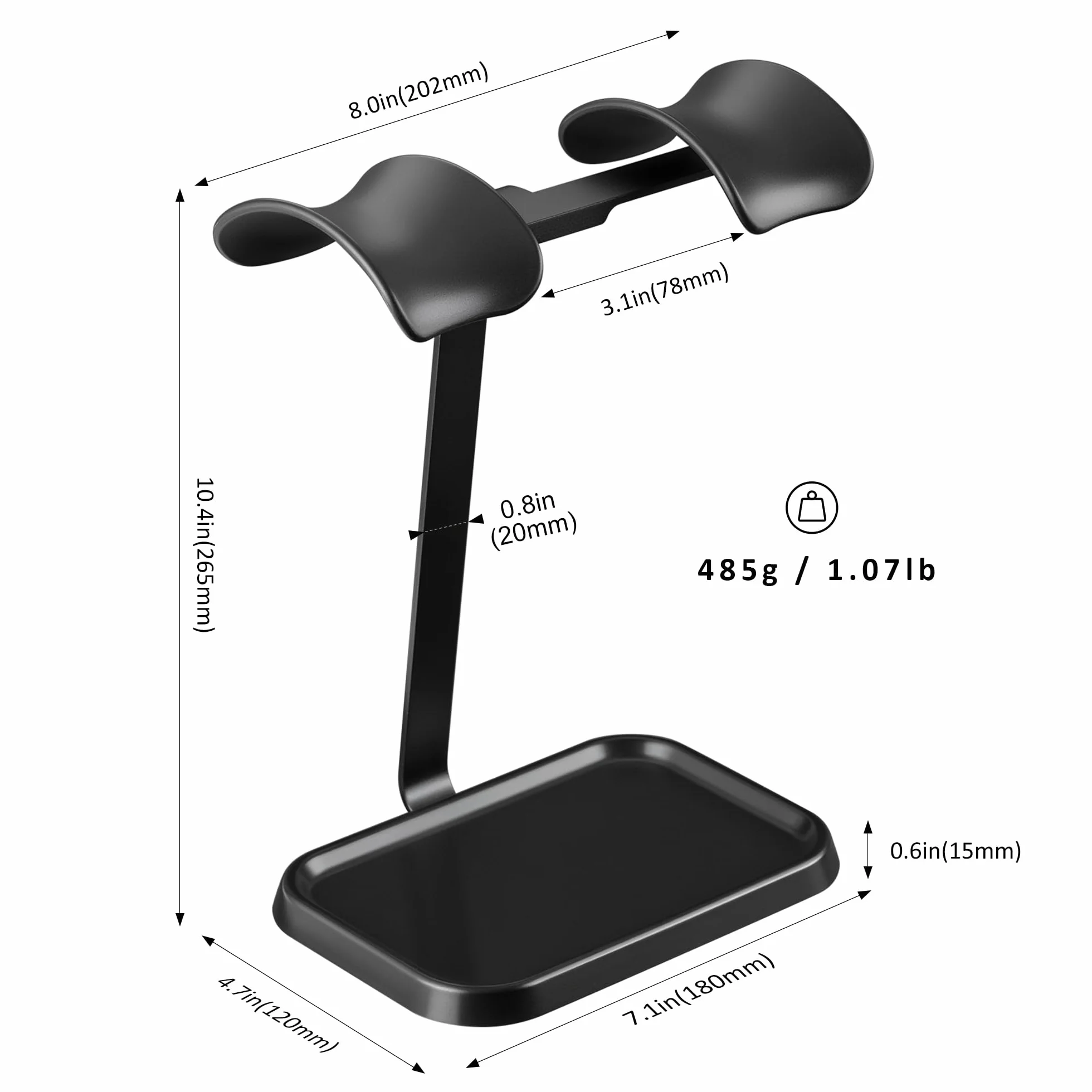 Doppel Kopfhörer Ständer, Stabiler Doppel Headset Halterung mit Ablagefach, Schwere Basis Gaming Kopfhörer Halter mit für Schreibtisch (Schwarz)
