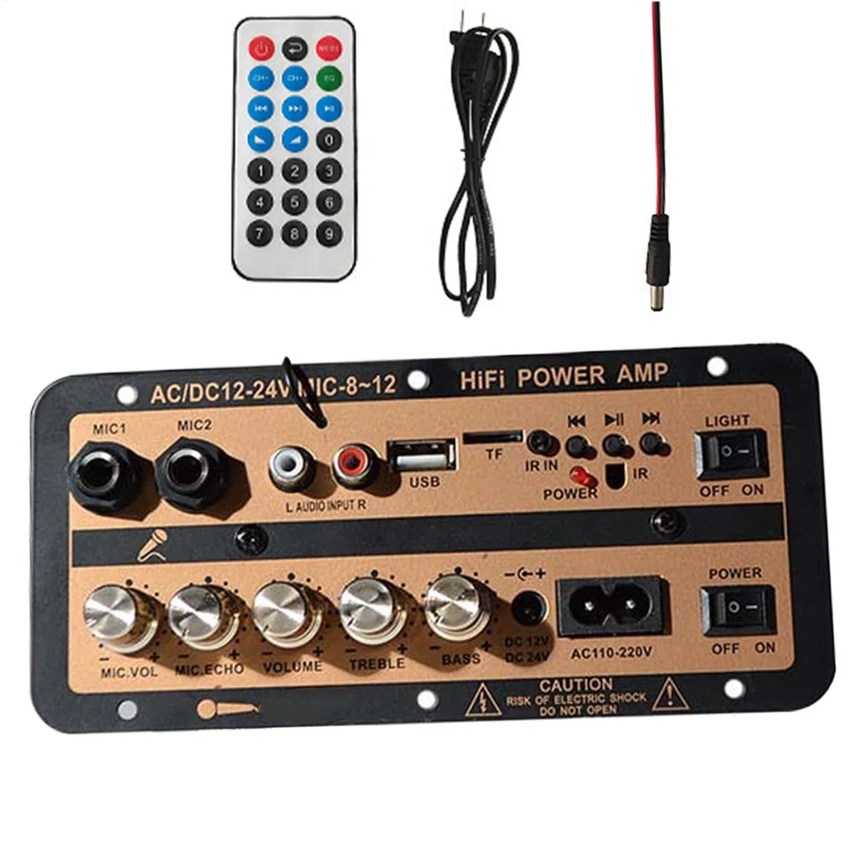 Hochleistungsverstärkerkarte, Auto-Leistungsverstärkerkarte, Stereo-AMP-Modul 12 V und 24 V mit digitaler Anzeige | Kabellose Lautsprecherkarte mit Fernbedienung,