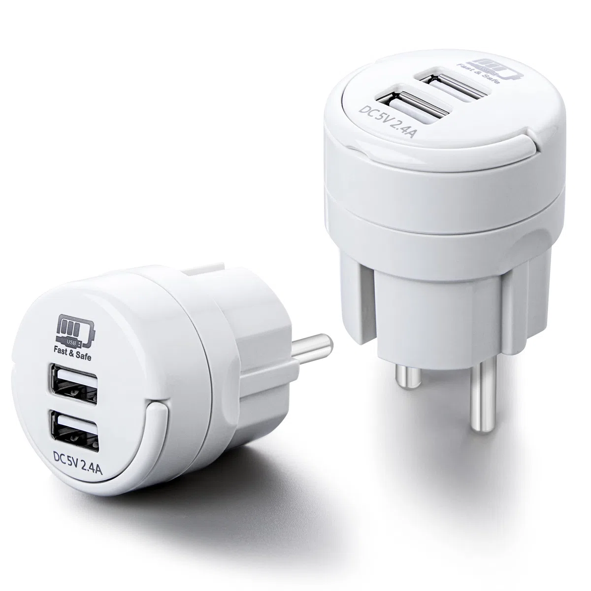 Mini USB Stecker, Netzstecker USB für Smartphones, Smartwatches, Kopfhörer, TÜV Zertifiziert,weiß, 2er Pack