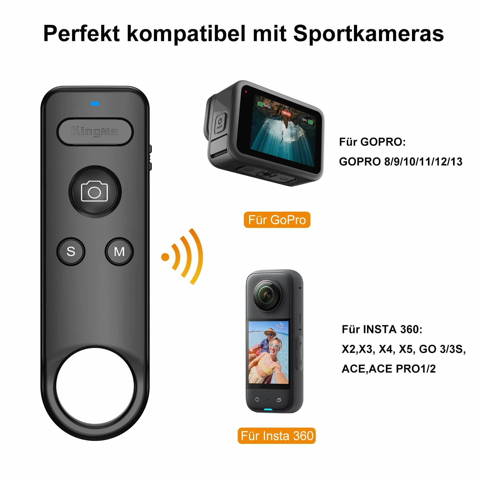 Drahtlose Fernbedienung für die Insta 360 ACE – Bluetooth-Fernbedienung, kompatibel mit GoPro 8/9/10/11/12/13, für Insta360 X2, X3, X4, X5, GO3/3S, ACE, PRO1/2 – Sportkamera-Fernbedienung für Vlogging