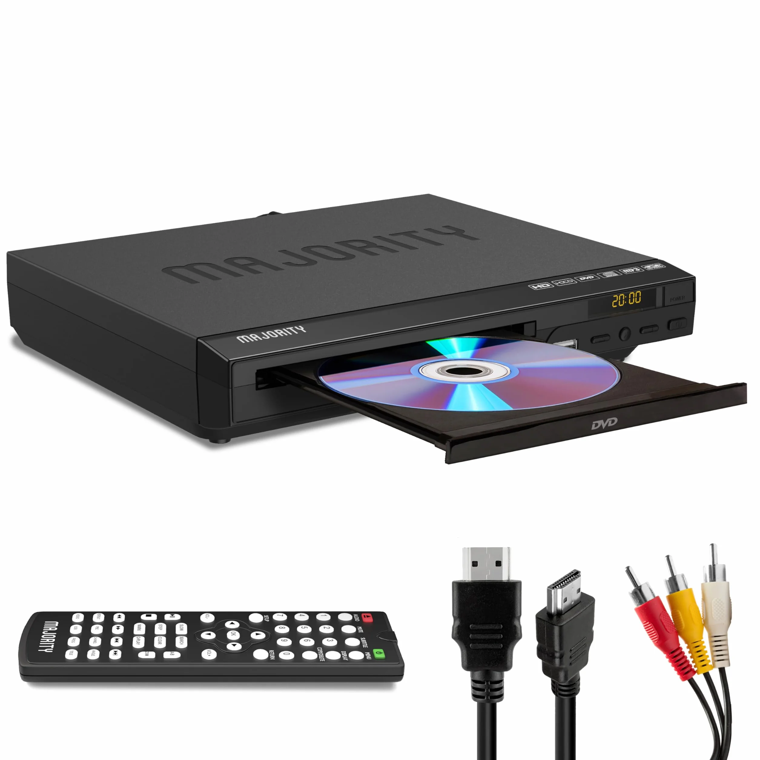 MAJORITY DVD Player | Region Free Mini DVD-Player Kompakt für TV/Fernseher | 1080p Upscaling, USB & CD Wiedergabe | Mit HDMI Kabel & Fernbedienung