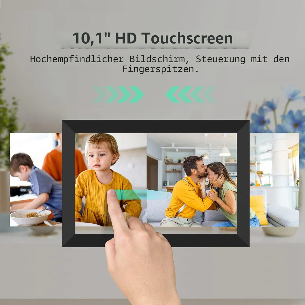 Digitaler Bilderrahmen WiFi 10,1 Zoll 1280x800 IPS LCD Touchscreen 32GB Speicher Frameo App Schwarz