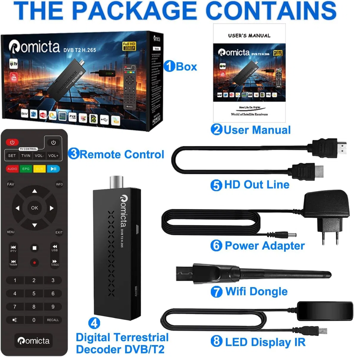 Romicta DVB-T2 Receiver 2025 & Kabel-Receiver DVB-C – H.265 HEVC FTA Full HD PVR, USB, HDMI, Digitaler Terrestrischer TV-Tuner, Full HD 1080p High Definition Digital Receiver
