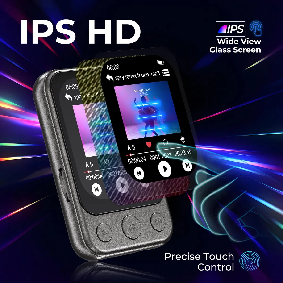 64GB MP3 Player Bluetooth 5.3 mit Clip & Lautsprecher, Sport Musik-Player mit Touchscreen und Tasten, unabhängiger Lautstärkeregler, FM-Radio, Sprachaufnahme, erweiterbar auf bis zu 128GB