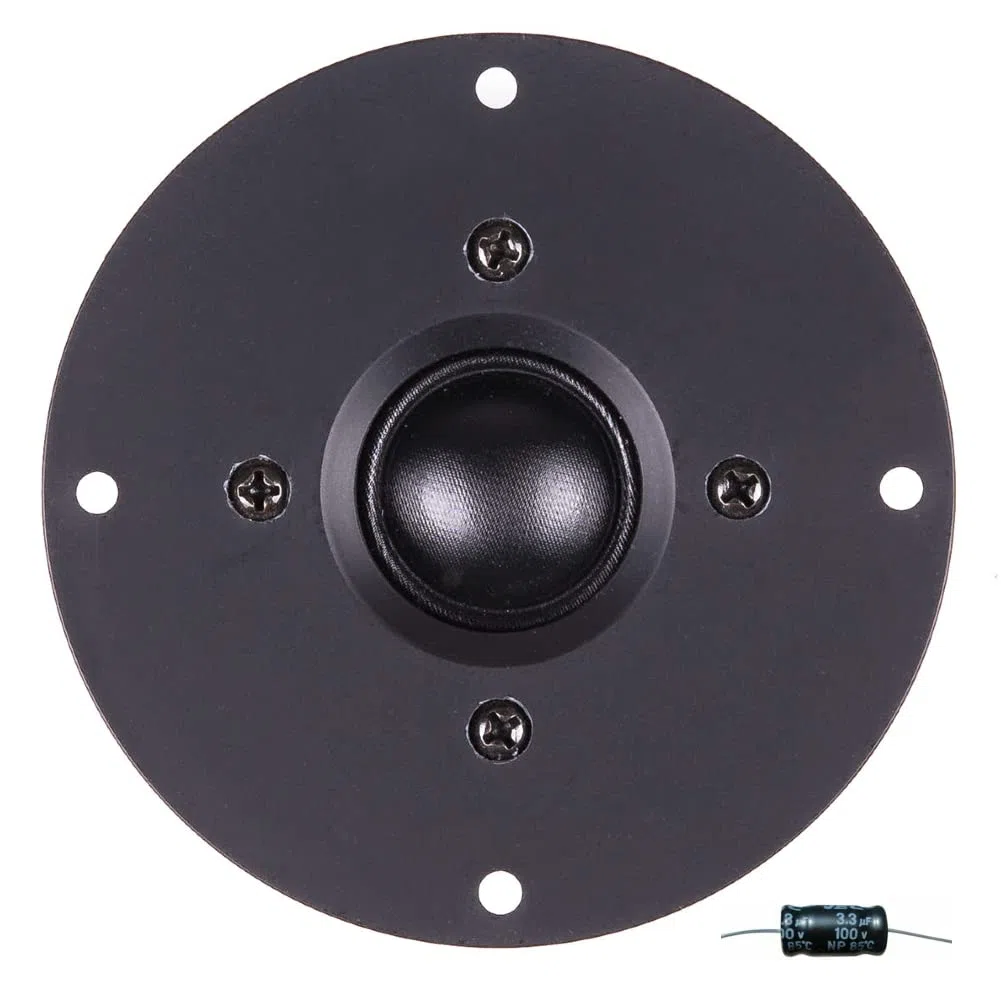 MASTER AUDIO 1 RSQ802 Kalottenhochtöner schwarz 100 Watt rms 200 Watt max 10 cm 100 mm 4" Impedanz 8 Ohm 25 mm Spule Ultra Slim für Homeparty, 1 Stück + gratis Kondensator