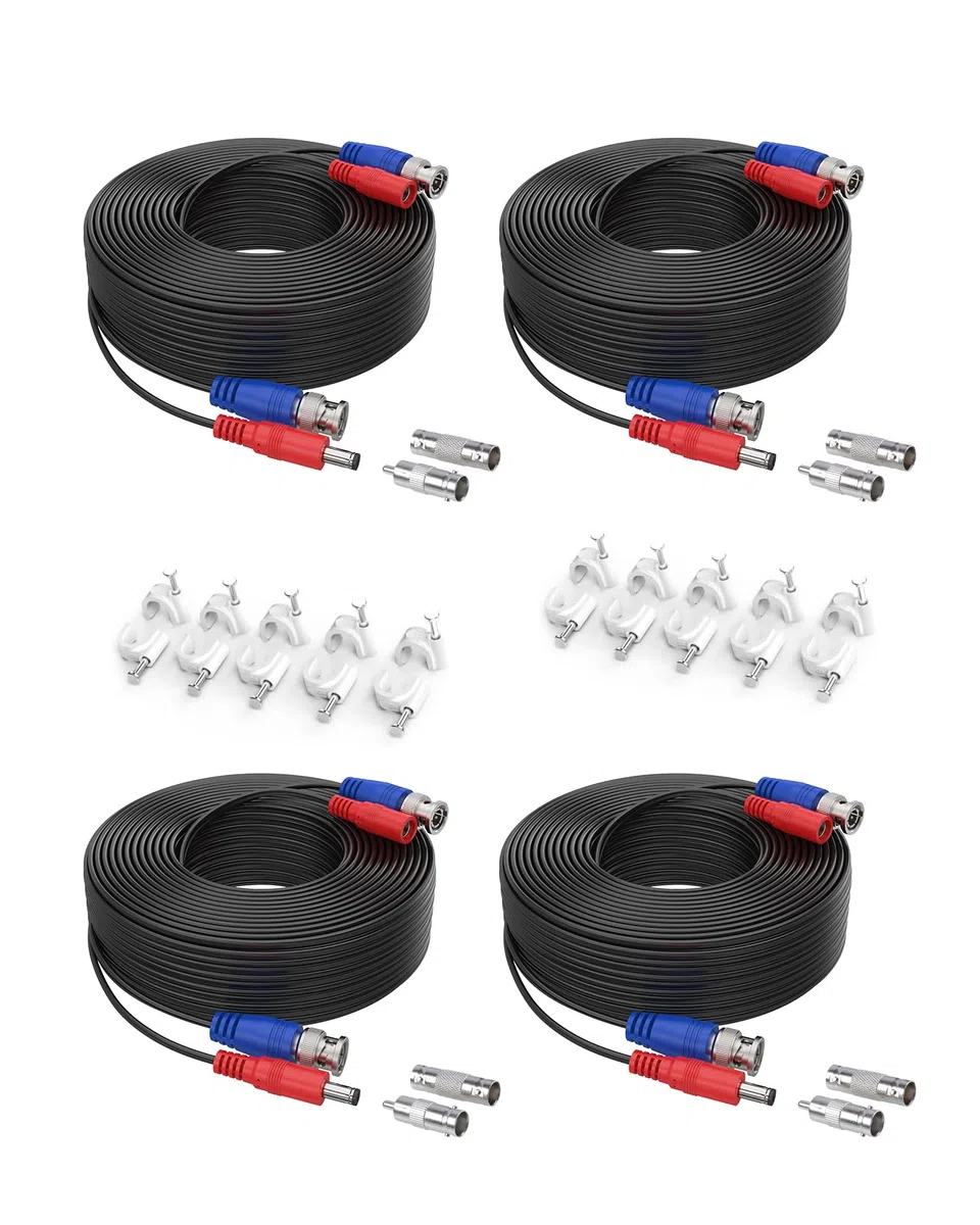 4er-Pack Sonderausführung 30 m / 100 Fuß BNC-Video-Stromkabel für HD-CCTV-Kamera DVR-Sicherheitssystem (schwarz)