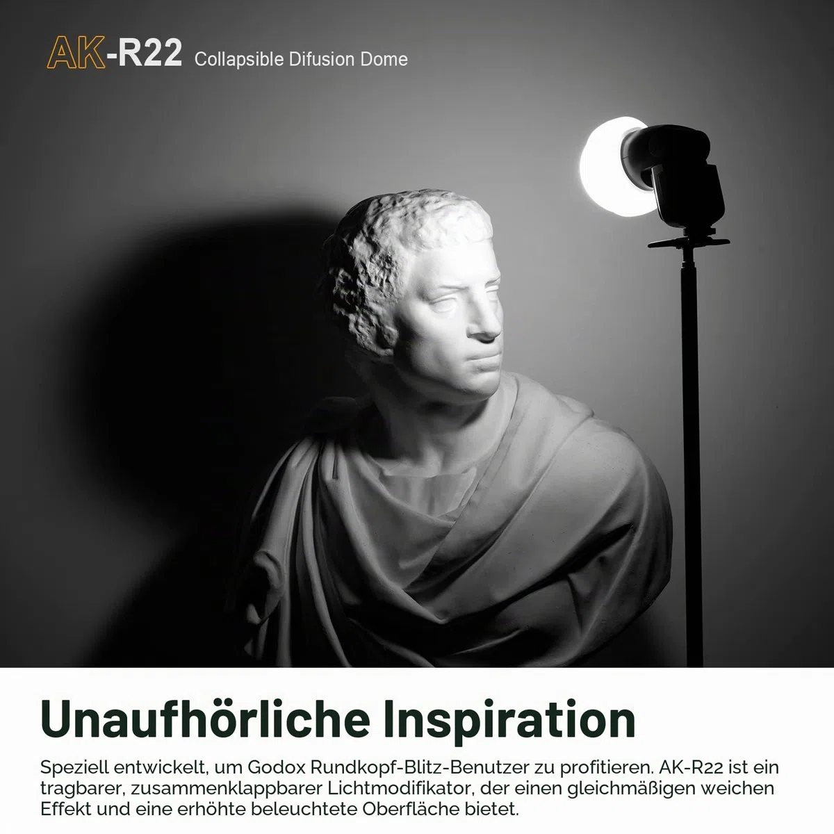 Godox AK-R22 Faltbare Diffusionskuppel, Diffusor für V1 Rundkopfblitz, AD100Pro, AD200Pro (mit H200R)