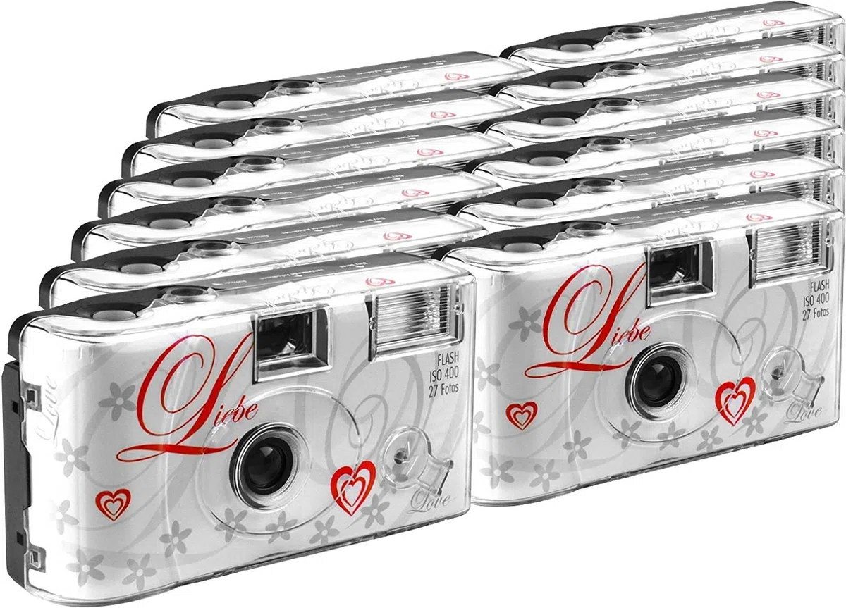TopShot Love weiss Einwegkamera / Hochzeitskamera (27 Fotos, Blitz, 12-er Pack)