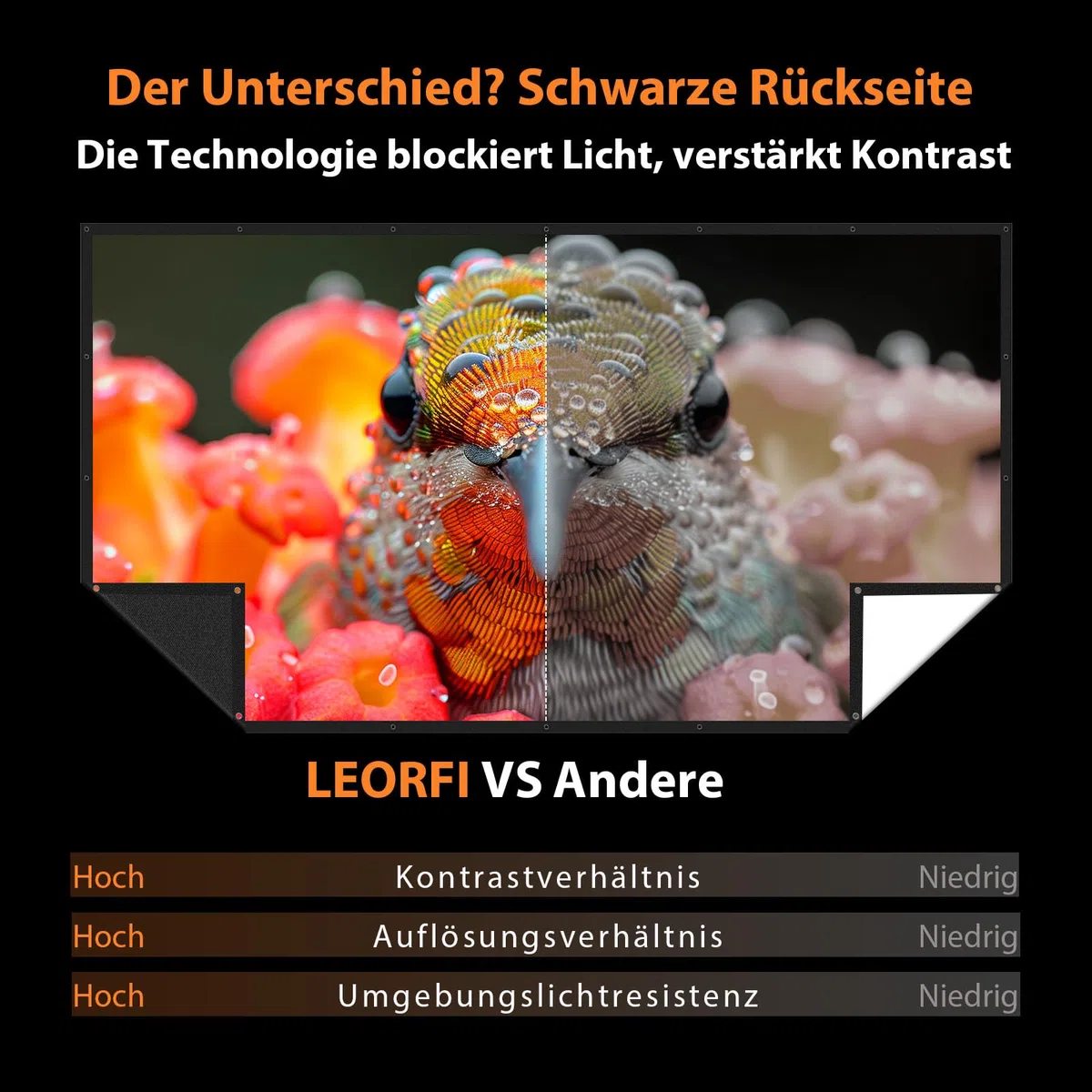 84 Zoll Beamer Leinwand Outdoor: VOOPVOR Projektionsleinwand Faltbar & Tragbar mit Tragetasche - 16:9 Schwarz, Lichtundurchlässig, Waschbar & Knitterfrei - Hinweis: ohne Klebehaken