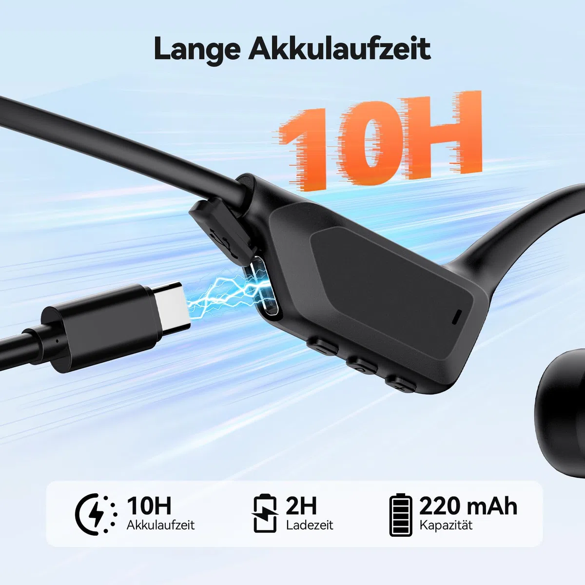 TECKNET Knochenschall Kopfhörer Bluetooth, Bone Conduction Headphones mit Mikrofon, Open Ear Sport Kopfhörer für Fahrrad Laufen, IPX5 Wasserdicht, 10H Akku, Knochenleitungskopfhörer, Schwarz